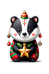 Festive Badger with Christmas Decorations: A Whimsical Holiday Illustration
