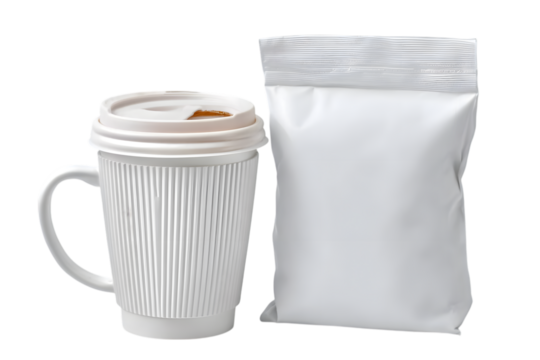White paper bag and cups. Ai Generated Images