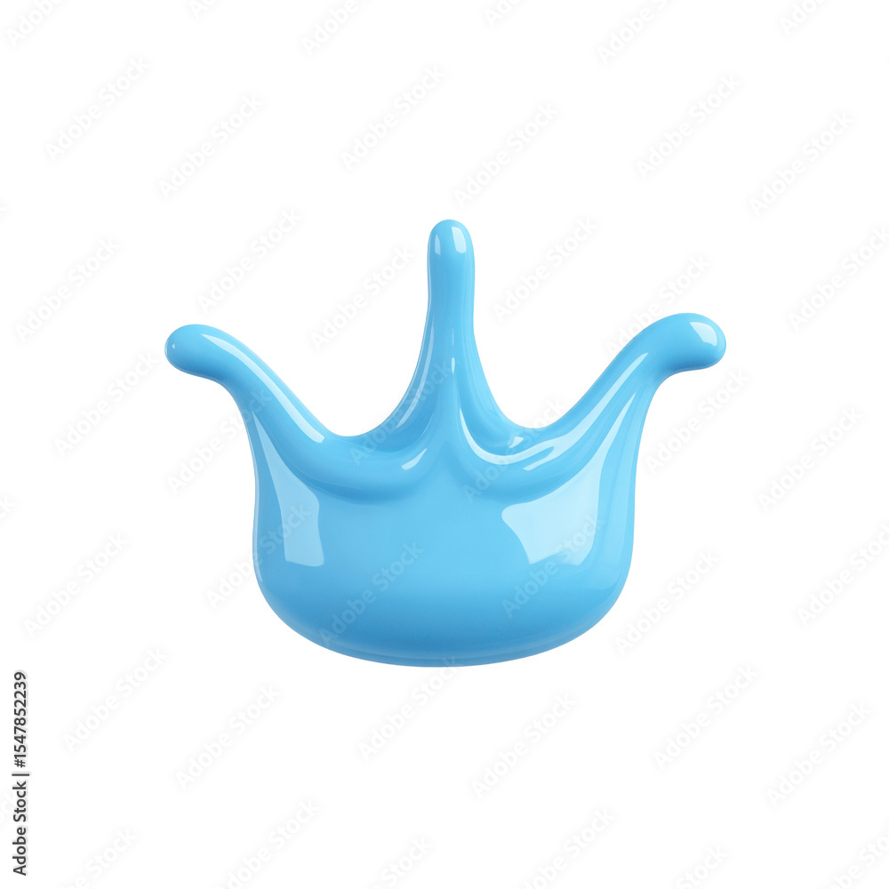 Poster glossy blue liquid shape with droplets splashing and soaring in an artistic display of fluid dynamic