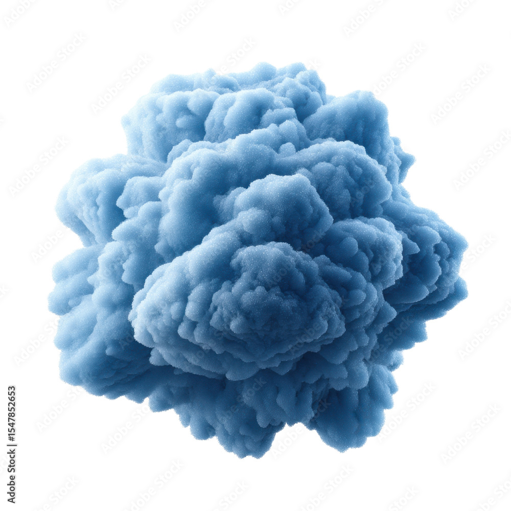 Poster soft blue cloud formation with fluffy texture against a white background for creative use in art and