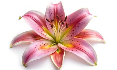 Lilia flower on  a white  isolated background with clipping path.  Closeup. For design. View from above.  Nature. 