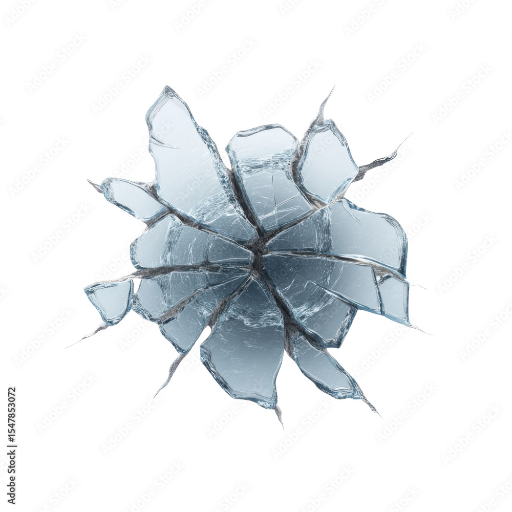 Poster broken glass shattering with sharp edges against a black background for dynamic visual impact transp