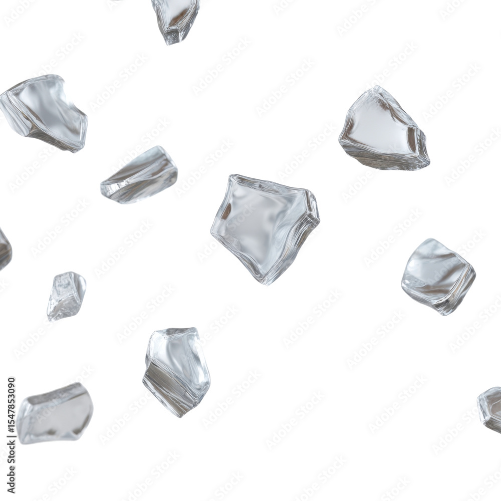Poster shimmering ice cubes floating on black background capturing light and reflection in a unique way tra