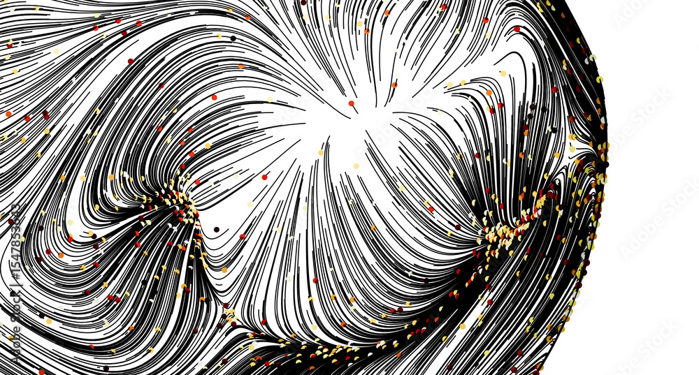 Poster modern abstract art. swirling black lines with colorful dots. perfect for backgrounds and design.