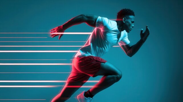Dynamic runner with luminous speed trails embodies athleticism and drive