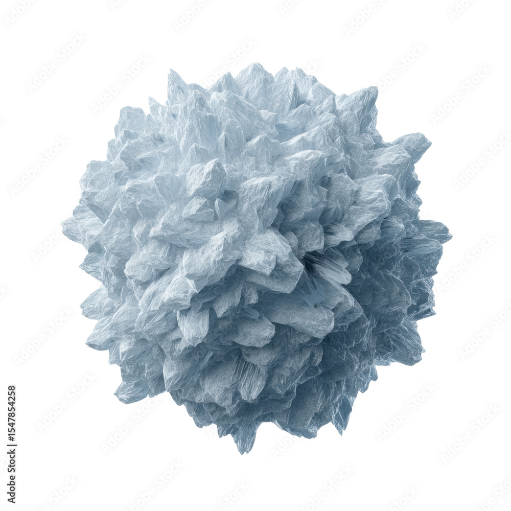 Poster abstract scientific illustration of a textured molecular structure resembling a virus with a unique 