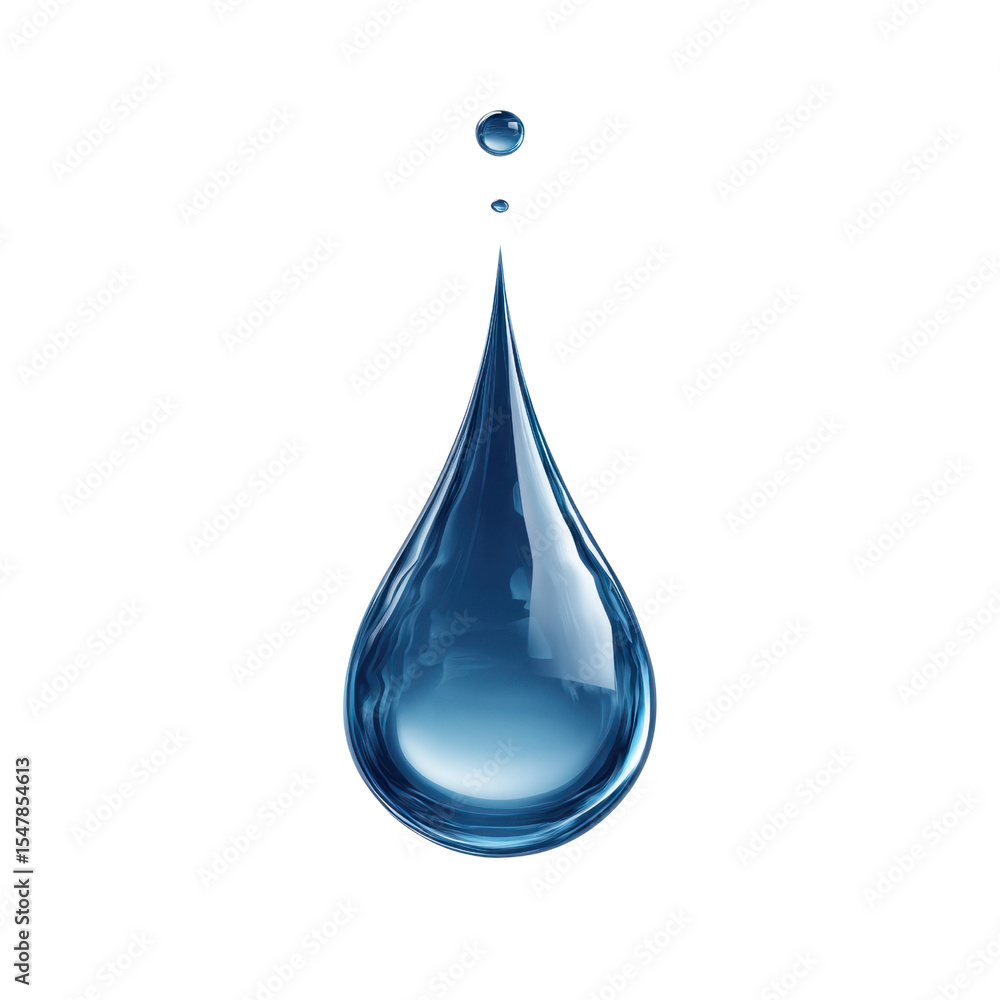 Poster crystal clear water drop isolated on white background with light reflection and shadowing effects fo