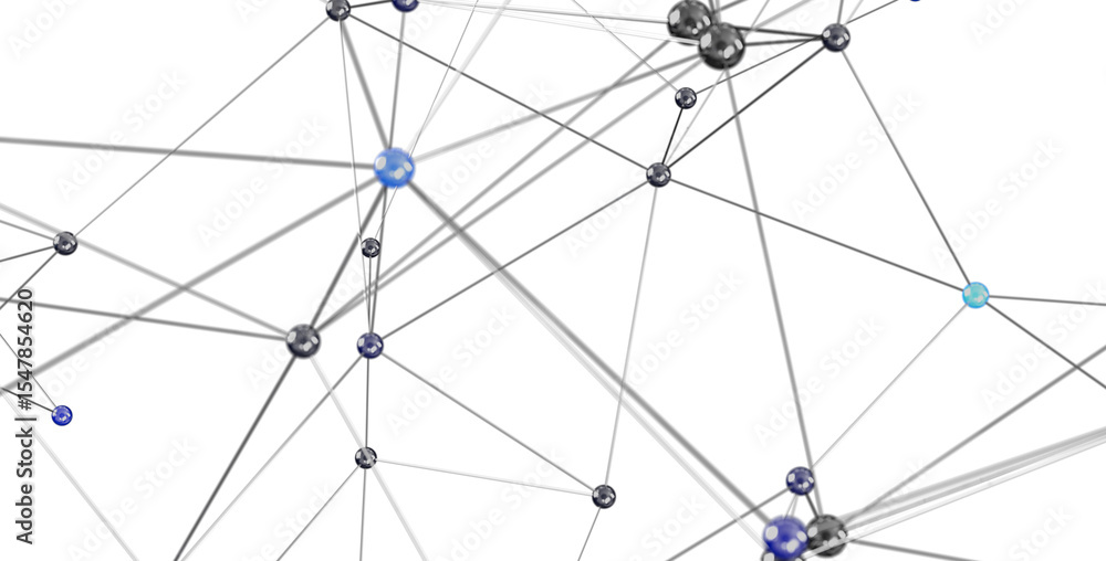 Poster 3D rendering of a complex network. Ideal for technology, connection, and communication concepts.