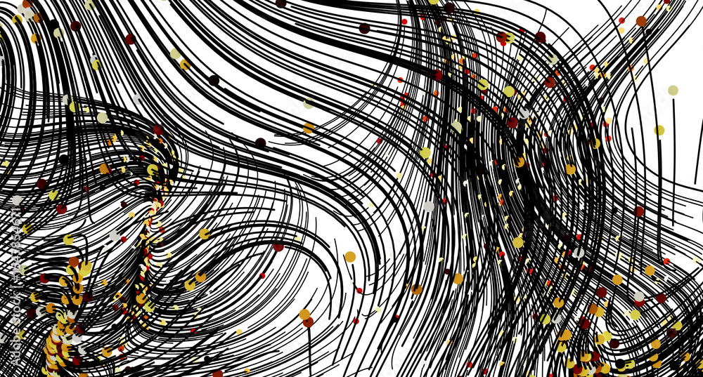Poster dynamic abstract artwork featuring swirling lines and colorful dots. perfect for modern designs.