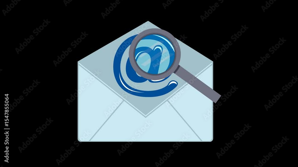 Poster video animation icon mail correspondence letter and magnifying glass moving, in searching for email 