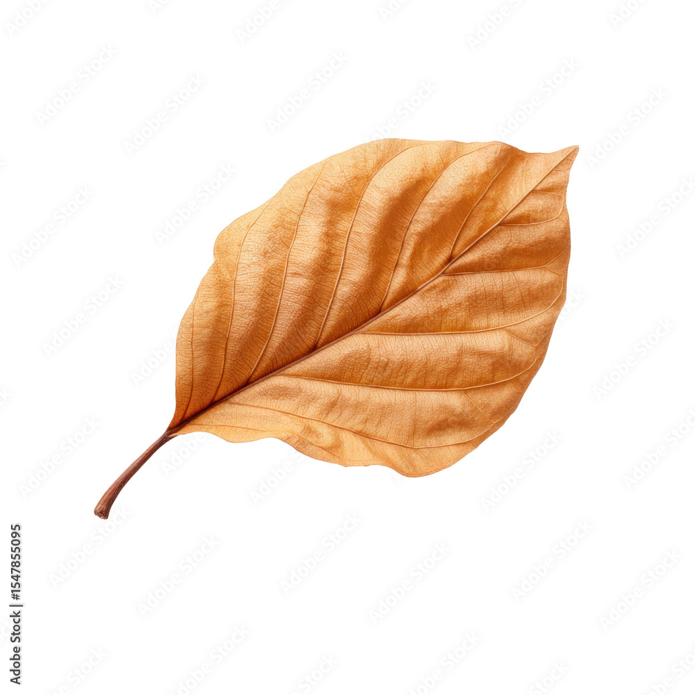 Poster dry beech leaf isolated on white background displaying intricate veins and natural texture for artis