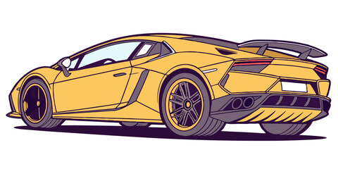 Fototapeta premium Stylized Yellow Sports Car Illustration Rear View of a Sleek Modern Vehicle with Sharp Lines and Bold Colors Perfect for Automotive Enthusiasts and Design Projects