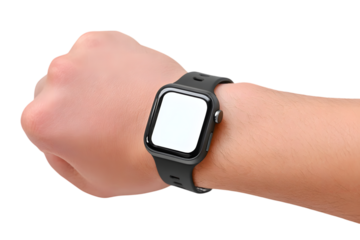 Male hand wearing a grey metal smartwatch isolated on white background blanc screen mockup. Ai Generated Images