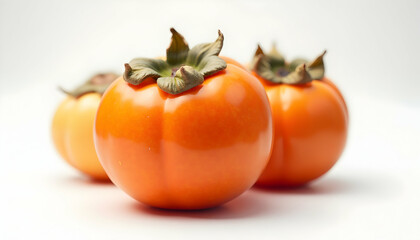 Three Persimmon Fruits on White Background - Still Life Food Photography