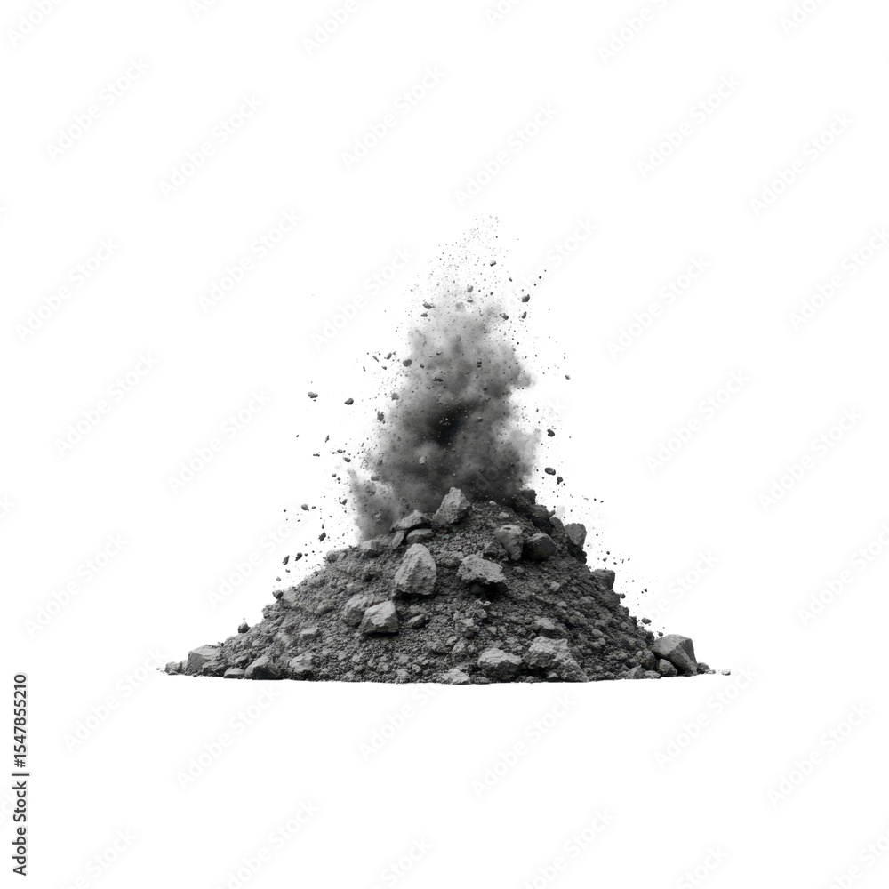 Aufkleber dusty explosion of fine particles and debris erupting from a ground surface in a dark background env