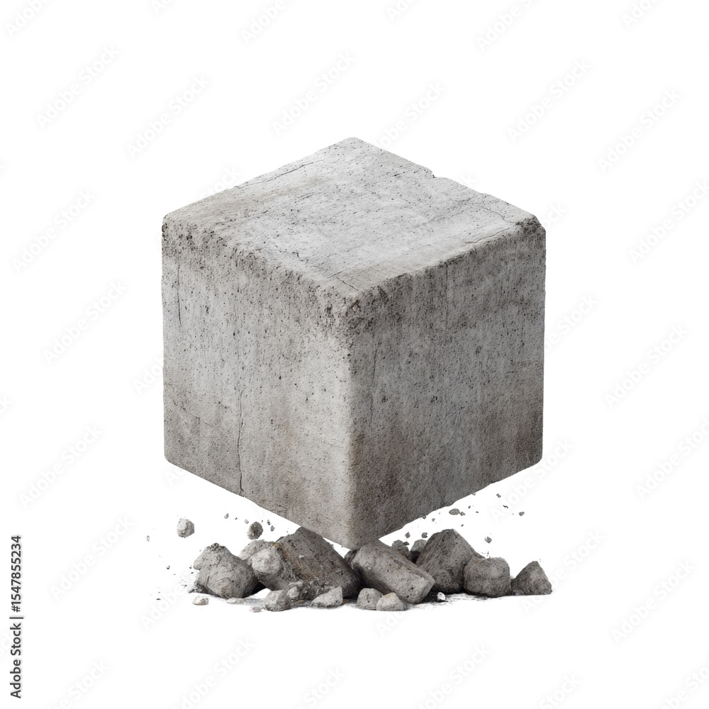 Poster concrete block on gravel surface with shadows and textures in bright lighting for construction proje