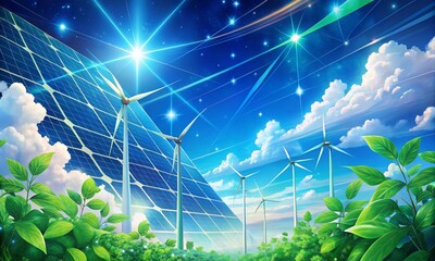 Solar panels on a green field