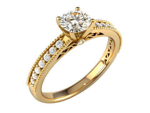 Luxury Gold Diamond Engagement Ring Isolated on White Background