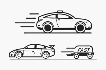 Fast Delivery Service Icons: Cars and Van, Speed Illustration