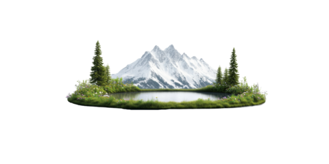 Serene mountain landscape with snow peaks and tranquil lake