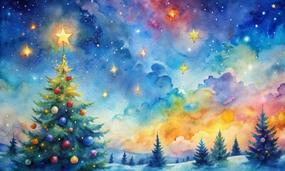 Watercolor abstract background Christmas sky