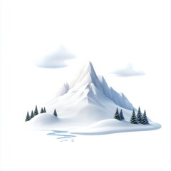 Tranquil winter mountain scene with snowy peaks and pine trees