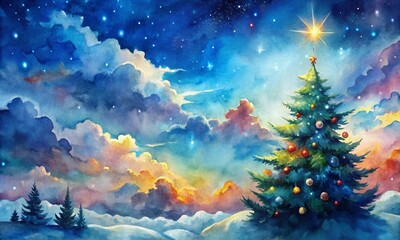 Watercolor abstract background Christmas sky