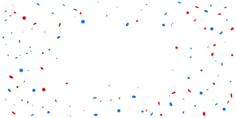 Blue and Red Confetti on White Background. Congratulations Wallpaper. Celebration Party Banner. Happy Birthday. American Flags Color Concept. Vector Illustration