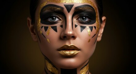 Woman face paint geometric design