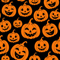 Halloween Jack-o'-Lantern Pattern: Orange Pumpkins on Black Background