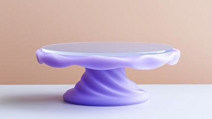 Minimalist 3D-printed dessert display stand with a 3d printed flat matte lavender purple plateau and a frosted acrylic top, perfect for showcasing pastries 