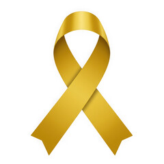 Gold ribbon awareness symbol isolated on transparent background