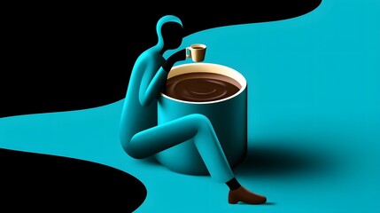 Minimalist coffee drinker in abstract style