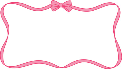 Vintage pink tape frame with bow, coquette wavy ribbon border for greeting, invitation, romantic events vector design