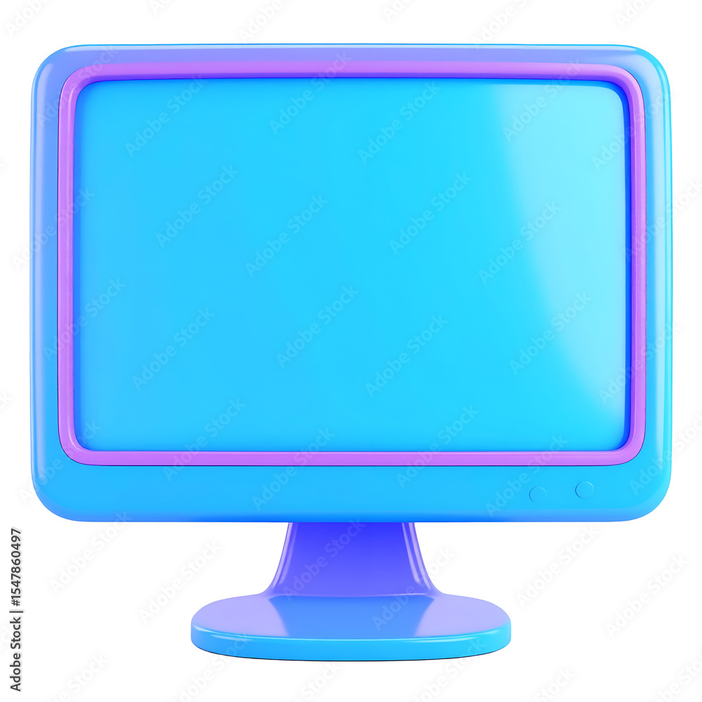 Poster vibrant blue computer monitor displaying a bright screen on transparent background
