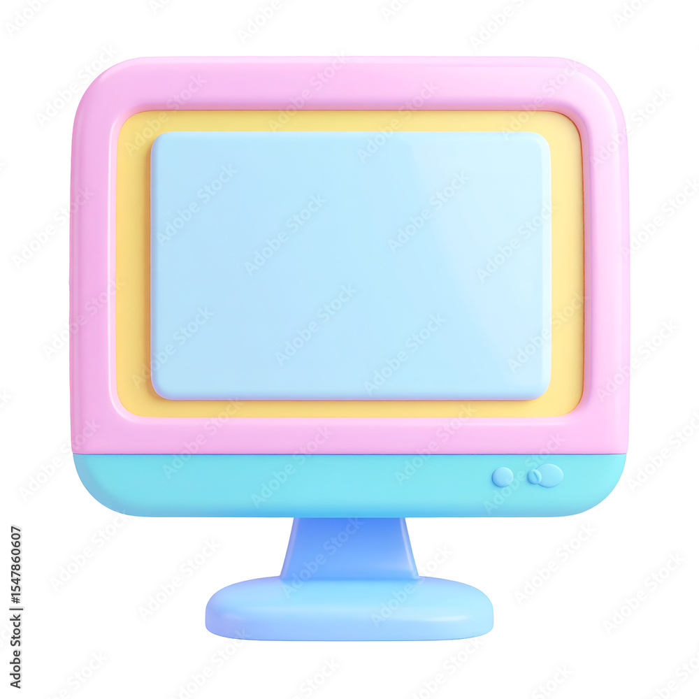 Aufkleber pastel color computer monitor displaying blank screen on transparent background