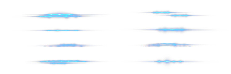 Blue Horizontal Lens Flares, Laser Light Beams, Glowing Streaks, Transparent Light Rays, Vector Glow Effect, Abstract Optical Flare, Isolated Blue Flash, Bright Illumination PNG Background