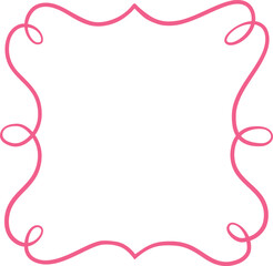 Pink vintage curly line aesthetic square frame, wavy ribbon border with swirls, coquette line art vector design