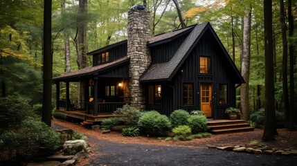 wood black metal roof