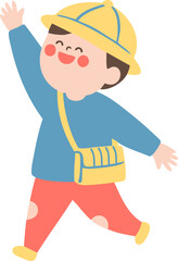 Happy Little Boy in Yellow Hat Walking to Preschool – Cute Flat Vector Illustration