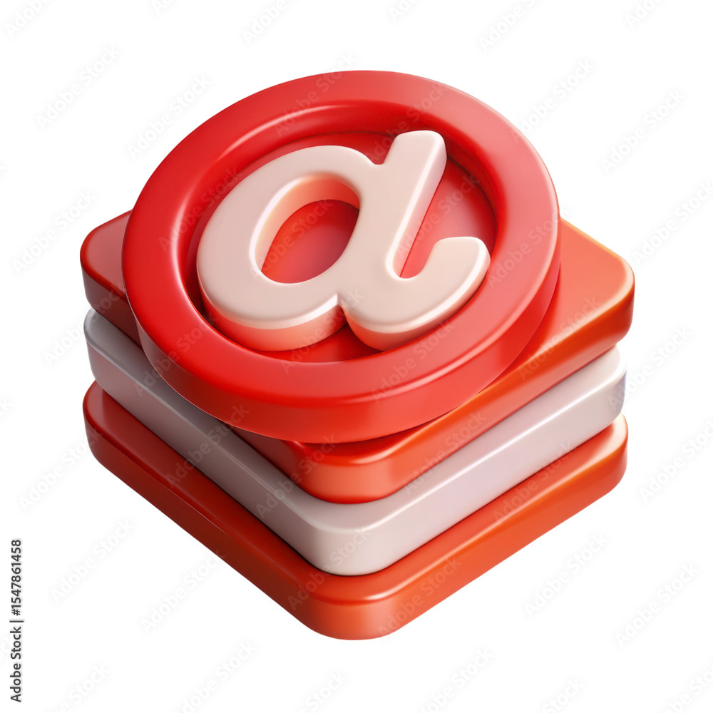 Poster 3d rendering of at sign plasticstyle icon stacked isolated on transparent background design