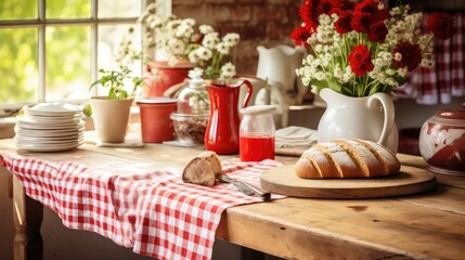 wooden red and white gingham