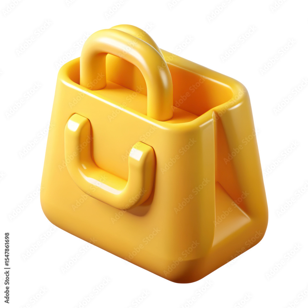 Poster 3d rendering of yellow shopping bag plasticstyle icon isolated on transparent background design elem