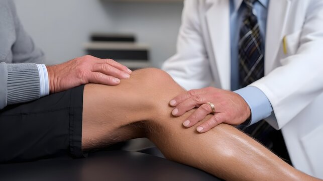 Doctor examining patient's leg during orthopedic assessment