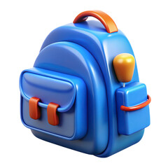 3d rendering plasticstyle blue school backpack icon isolated on transparent background in cartoonish style design element for education themed project