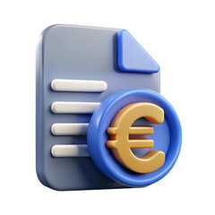 3d rendering plasticstyle icon of a document with euro sign isolated on transparent background finance investment and transaction