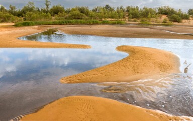 Magnificent landscape of the Volga River against the backdrop of the Zhiguli Mountains on a warm summer day