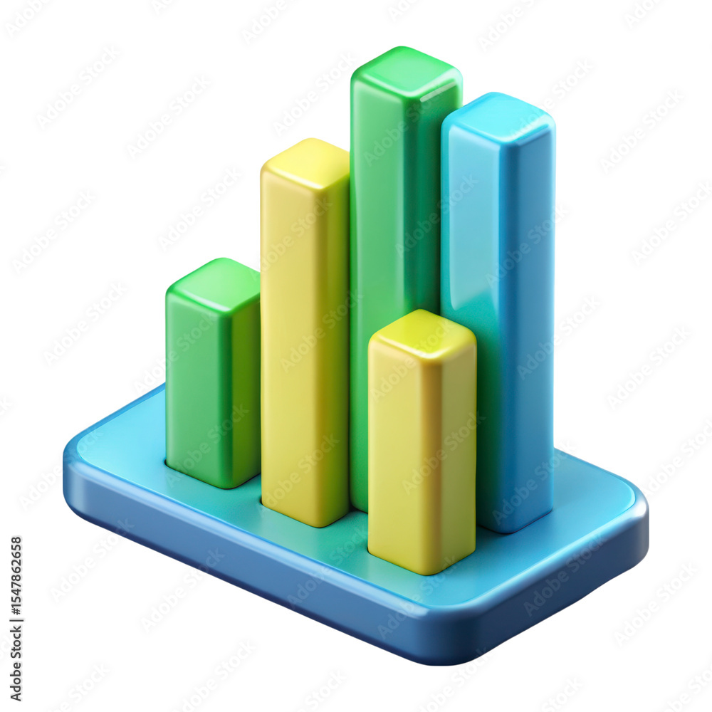 Poster 3d rendering plasticstyle icon showing business growth represented by a rising bar chart on a backgr
