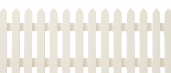 White picket fence stands tall, creating charming boundary for gardens or yards, evoking sense of nostalgia and warmth
