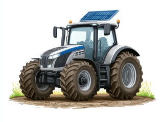 Obraz premium Solar-powered agricultural tractor showcasing modern efficiency and technology on a farm emphasizing sustainable farming practices and innovation for eco-friendly agriculture